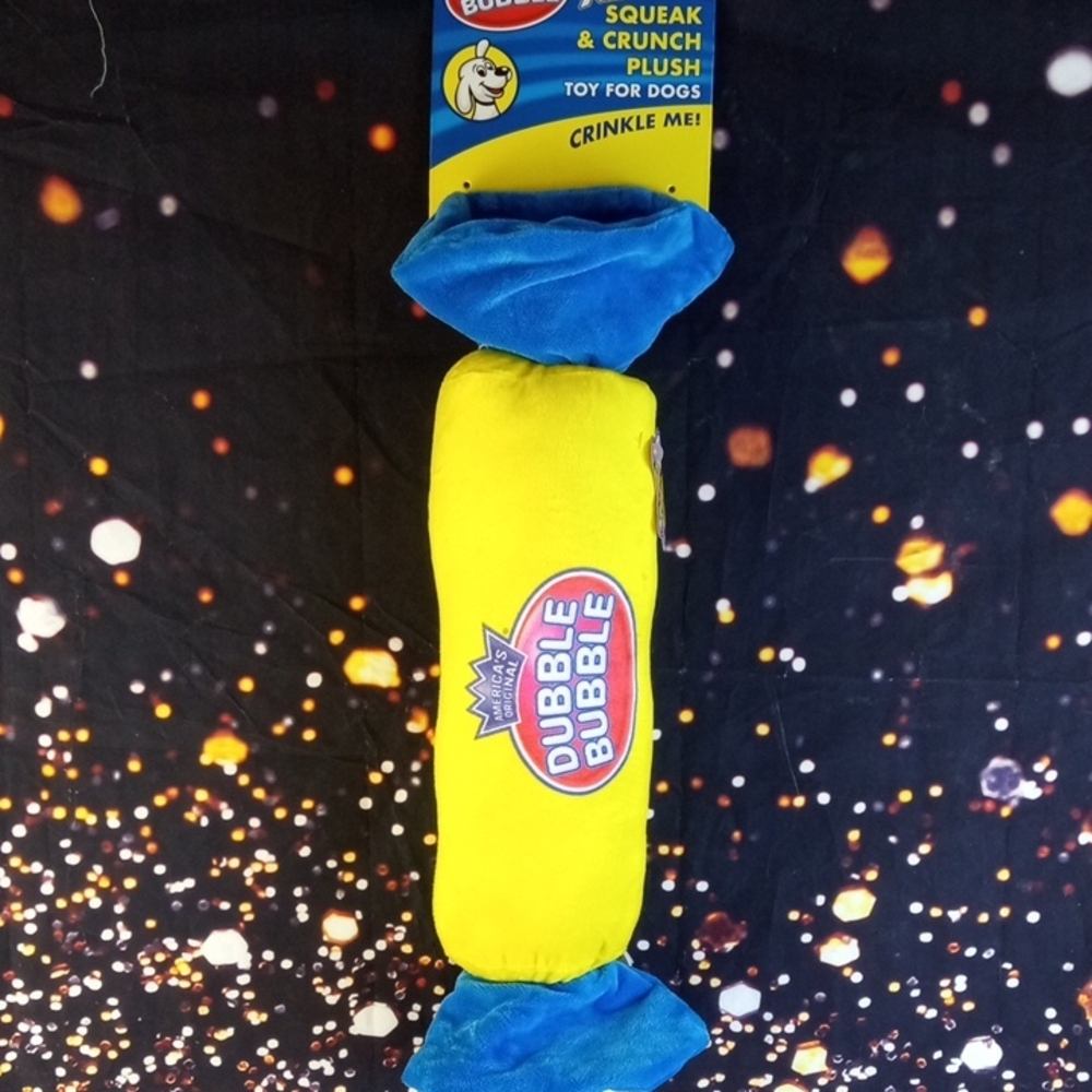 🐾🍒 Dubble Bubble Squeak & Crunch Plush Dog Toy